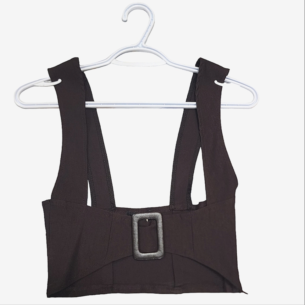 Vintage Y2K Womens Urban Behavior Brown Top with Faux Leather Buckle Size Small